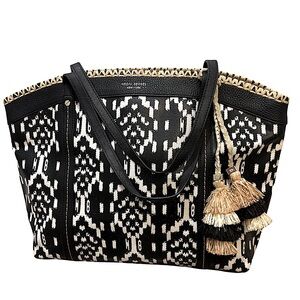 Henri Bendel Printed Leather Straw Tote Bag